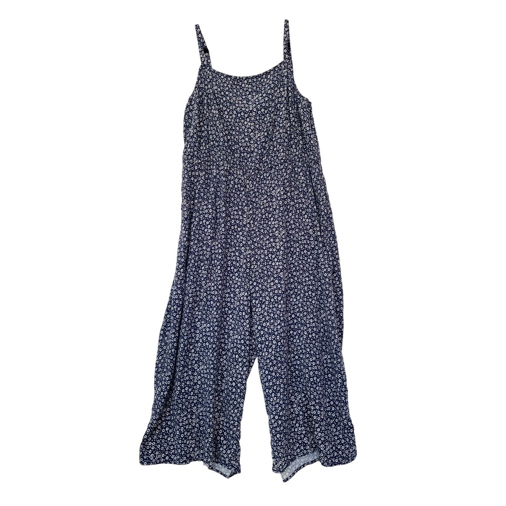 Gap Jumpsuit Women XL Blue Floral Wide Leg Rayon Spaghetti Strap Pocket Square N